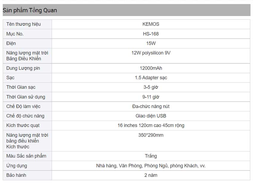 Quạt năng lượng mặt trời QHS-168 Quạt cây White